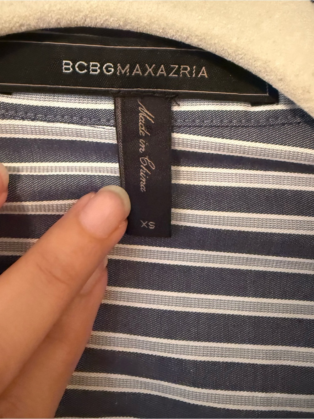 BCBGMaxAzria Navy and White Striped Midi Shirt Dress church office 100% cotton - Picture 4 of 10